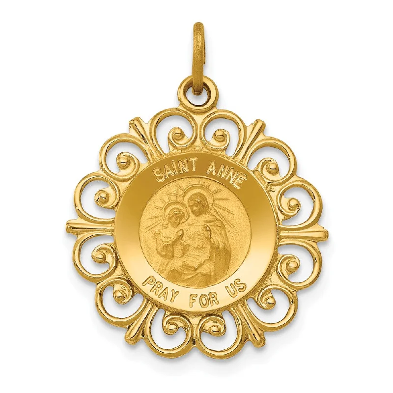 14k Yellow Gold Filigree St. Anne Medal Pendant, 19mm (3/4 Inch)