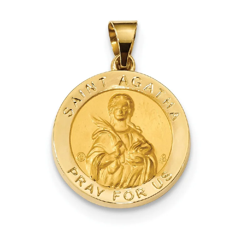 14k Yellow Gold Hollow St. Agatha Medal Pendant, 19mm (3/4 Inch)