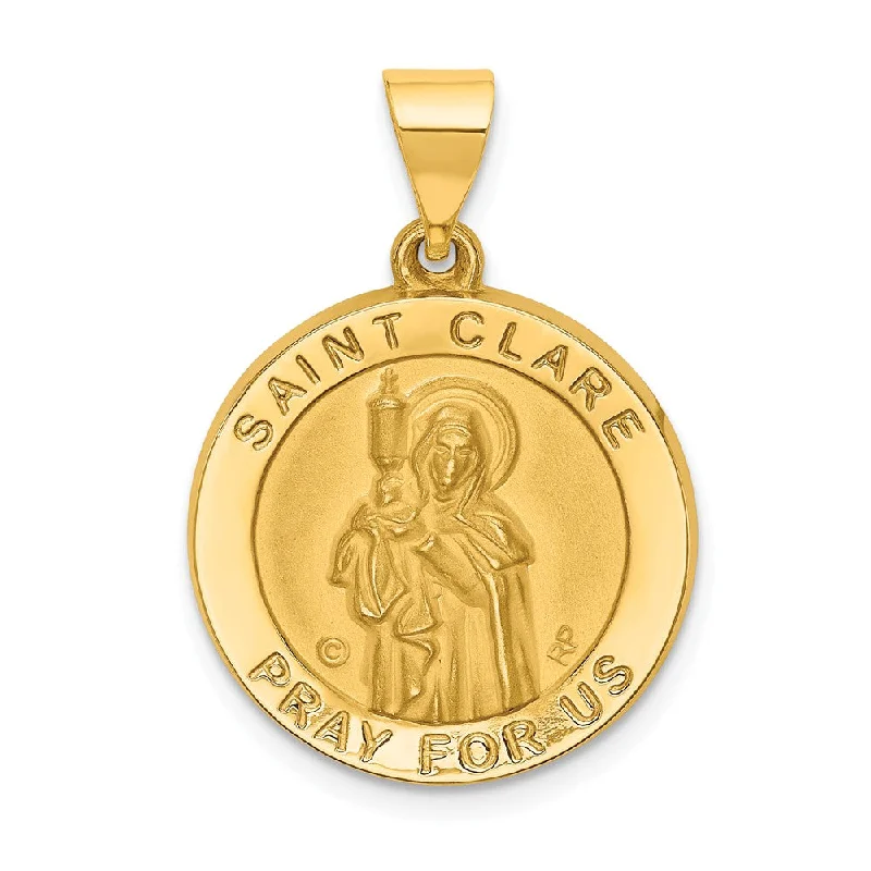 Exclusive Jewelry Sale – Shine For Less 14k Yellow Gold Hollow St. Clare Medal Pendant, 19mm (3/4 Inch)