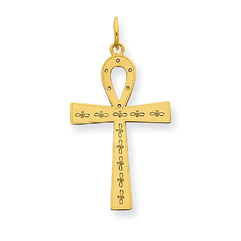 14k Yellow Gold Laser Designed Ankh Cross Pendant