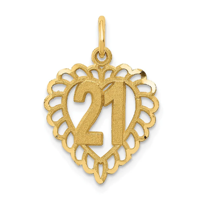Buy More, Save More On Stunning Jewelry Pieces 14k Yellow Gold Number 21 Heart Charm or Pendant, 15mm