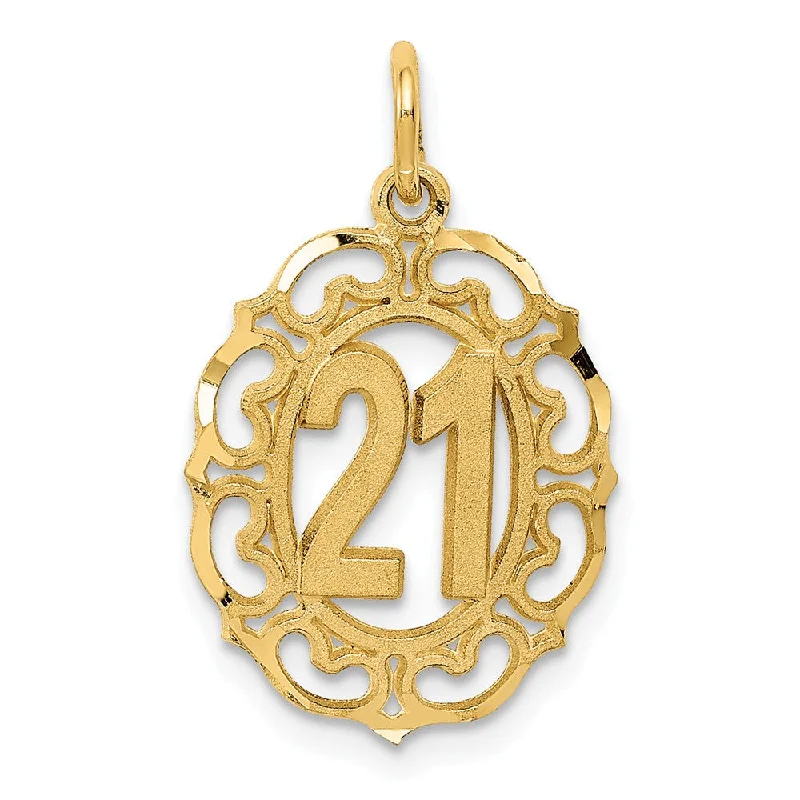 Personalized Jewelry At Special Discount Rates 14k Yellow Gold Number 21 Oval Heart Accent Charm or Pendant, 14mm