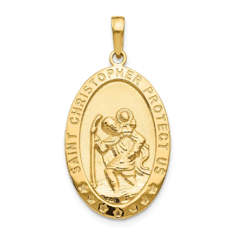 Affordable Luxury Jewelry For Every Occasion 14k Yellow Gold Polished Oval St Christopher Medal Pendant, 16 x 33mm