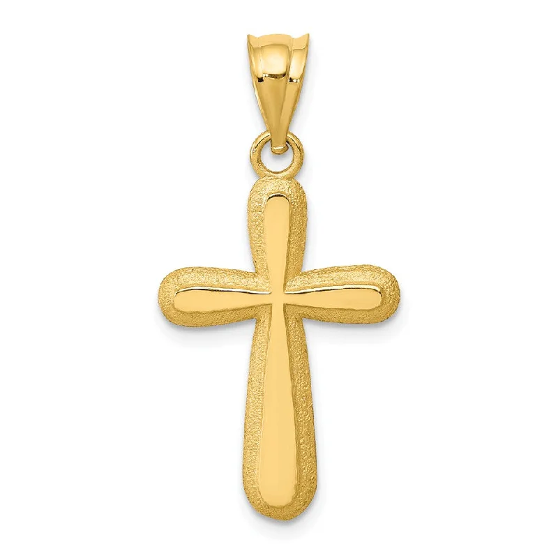 Timeless Elegance, Temporary Discounts – Act Fast 14k Yellow Gold Polished & Textured Rounded Cross Pendant, 14 x 30mm