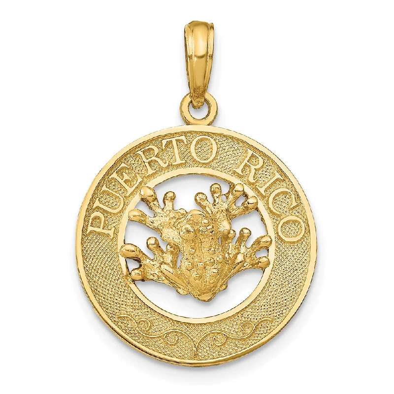 14k Yellow Gold Puerto Rico with Frog Circle Pendant