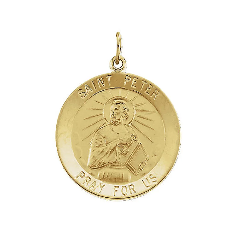 14k Yellow Gold Saint Peter Medal Disc Charm or Pendant, 15mm