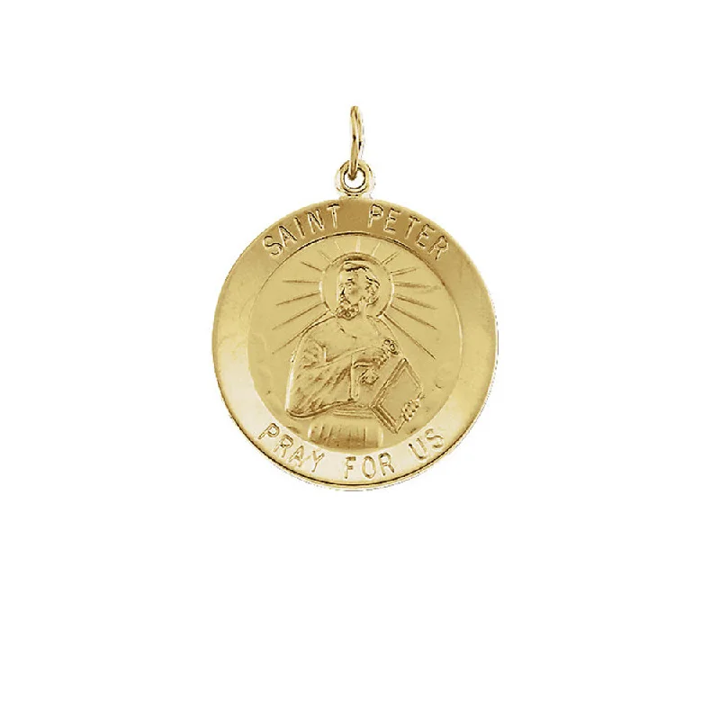 14k Yellow Gold Saint Peter Medal Disc Charm or Pendant, 18mm