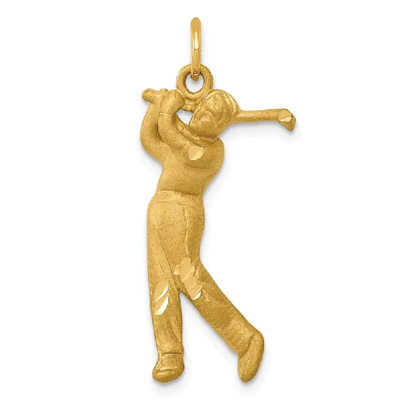 Romantic Heart-Shaped Jewelry For Special Gifts 14k Yellow Gold Satin and Diamond Cut Male Golfer Pendant