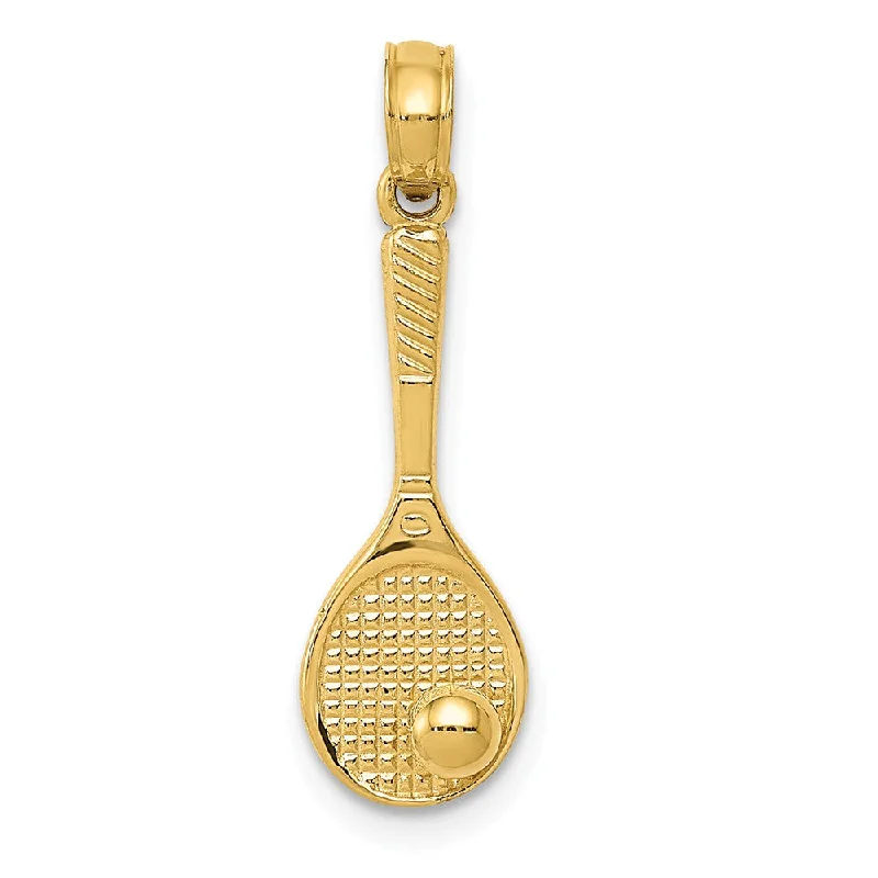 Chic, Trendy, And Affordable Jewelry Sale 14k Yellow Gold Small 3D Tennis Racquet and Ball Pendant