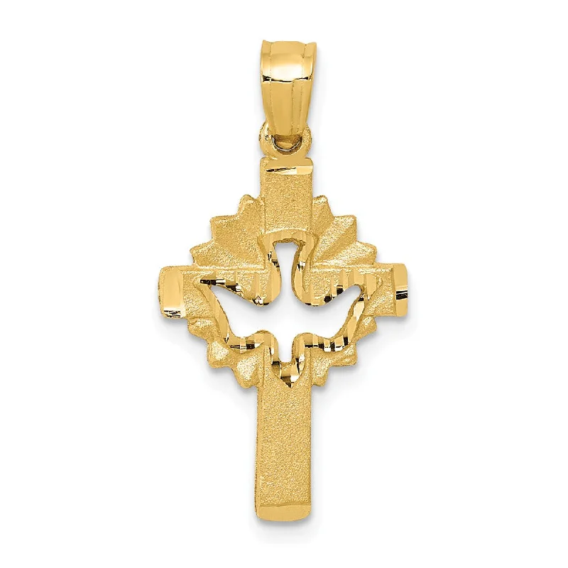 Shop Elegant Jewelry At Unbeatable Prices 14k Yellow Gold Small Satin & D/C Dove Cross Pendant, 13 x 26mm