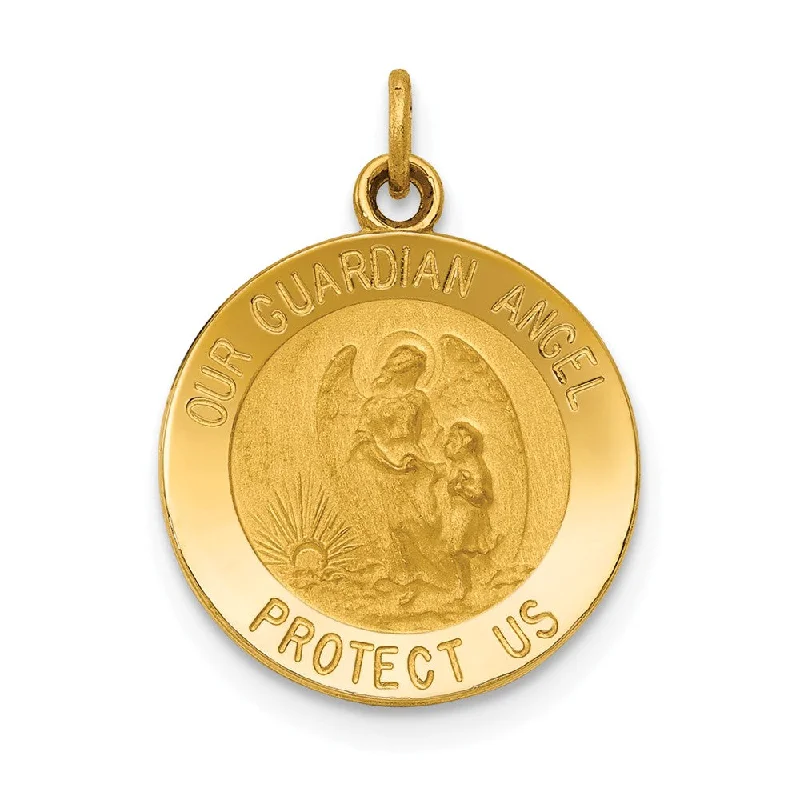 14k Yellow Gold Small Solid Guardian Angel Medal Charm or Pendant