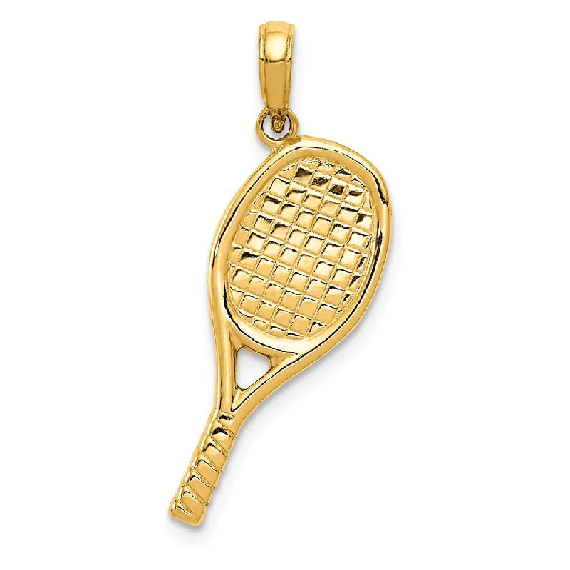 Delicate Crystal Jewelry For Sophisticated Charm 14k Yellow Gold Three Dimensional Racquetball Pendant