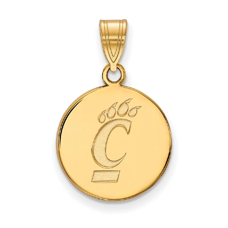 14k Yellow Gold U of Cincinnati Medium Disc Pendant