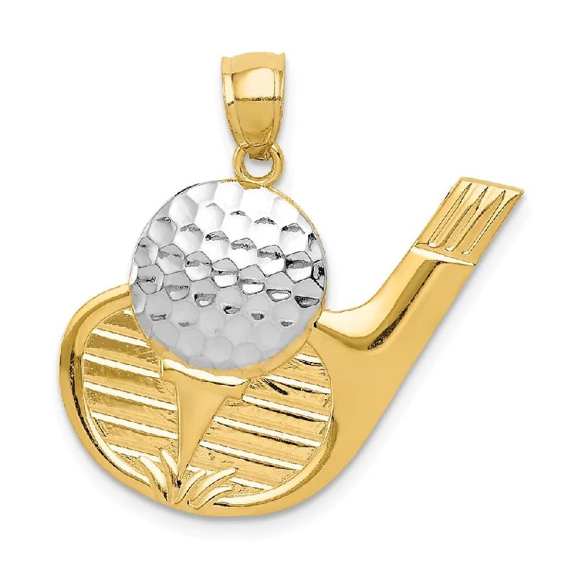 14k Yellow Gold & White Rhodium Large Golf Club & Ball Pendant