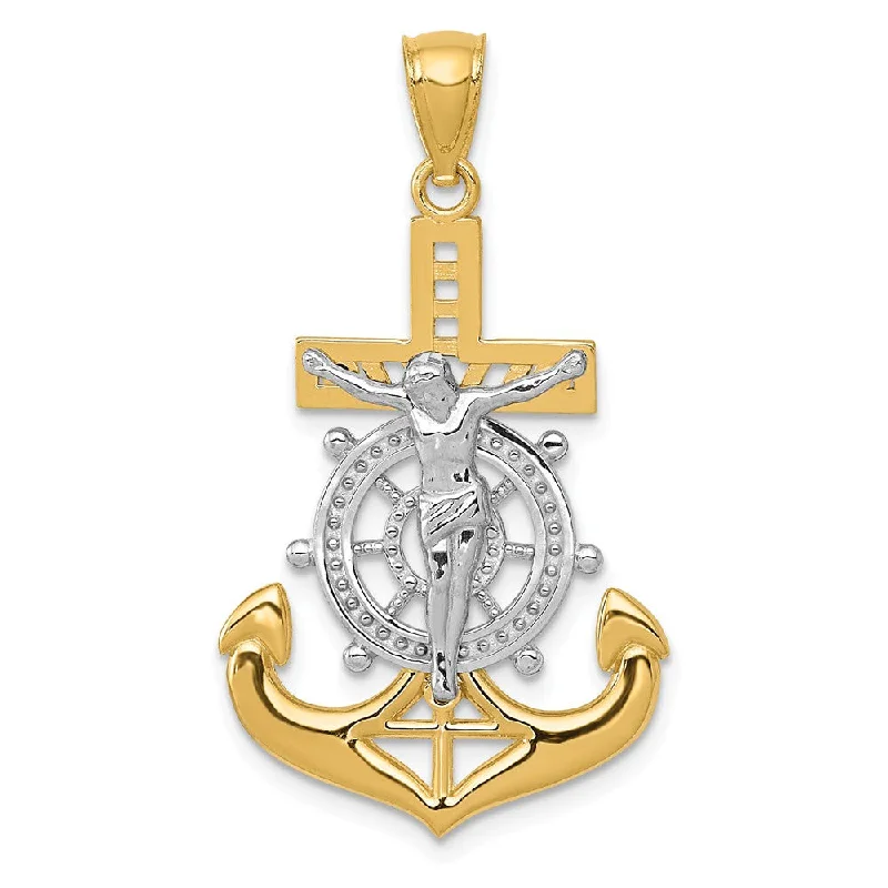 Elegant Necklaces And Bracelets At Limited-Time Offers 14k Yellow Gold & White Rhodium Mariners Crucifix Pendant