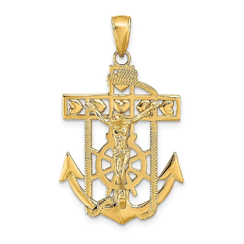 Handcrafted Jewelry Sale – Unique Designs At Low Prices 14k Yellow or Two-Tone Gold Textured Mariner Crucifix Pendant, 22x35mm