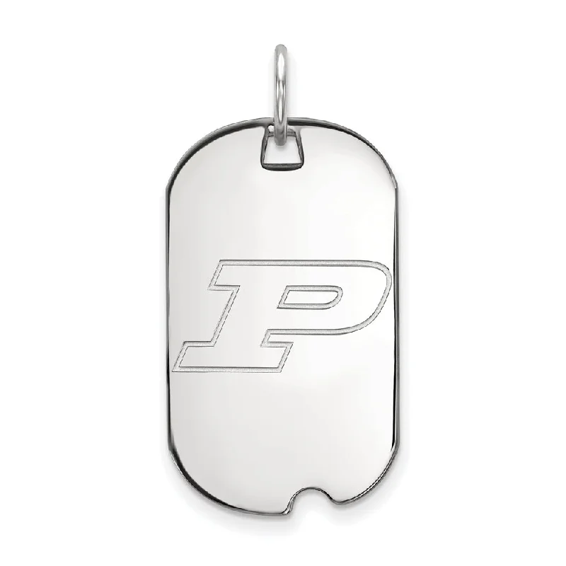 10k White Gold Purdue Initial P Dog Tag Pendant