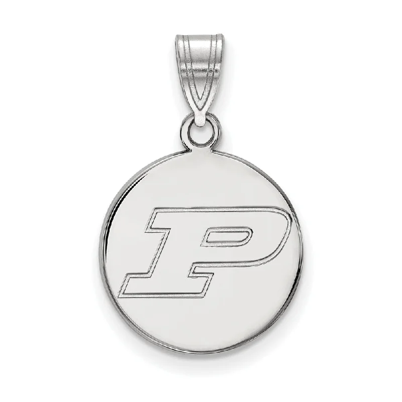 10k White Gold Purdue Medium Initial P Disc Pendant