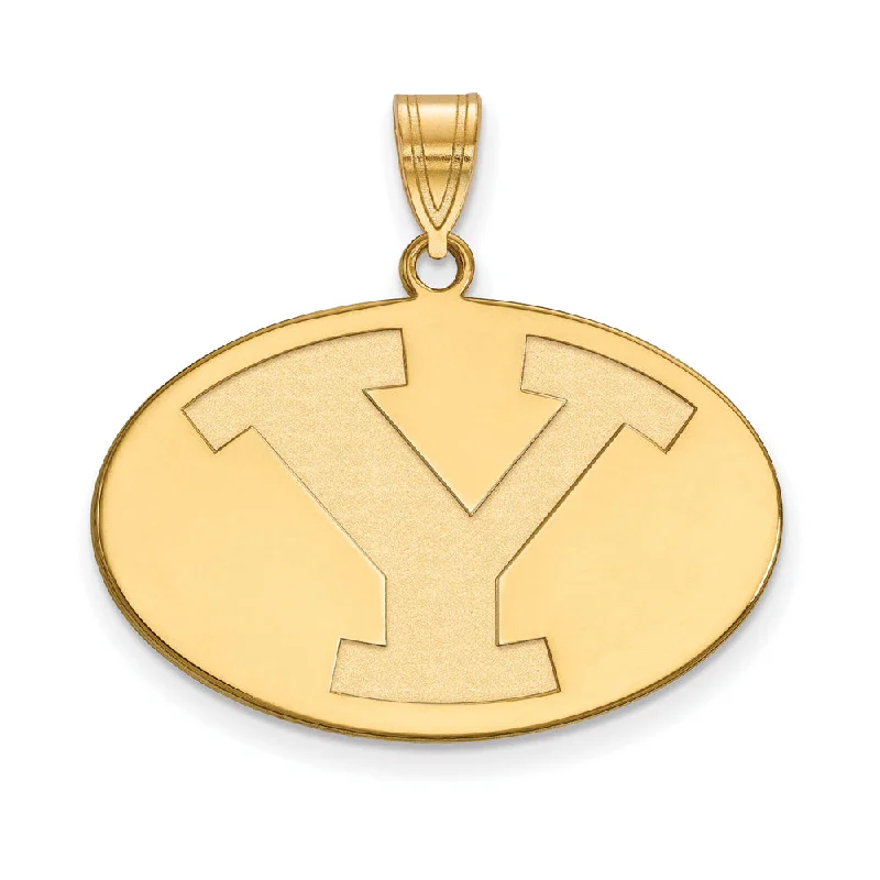 14k Gold Plated Silver Brigham Young U Large Initial Y Oval Pendant