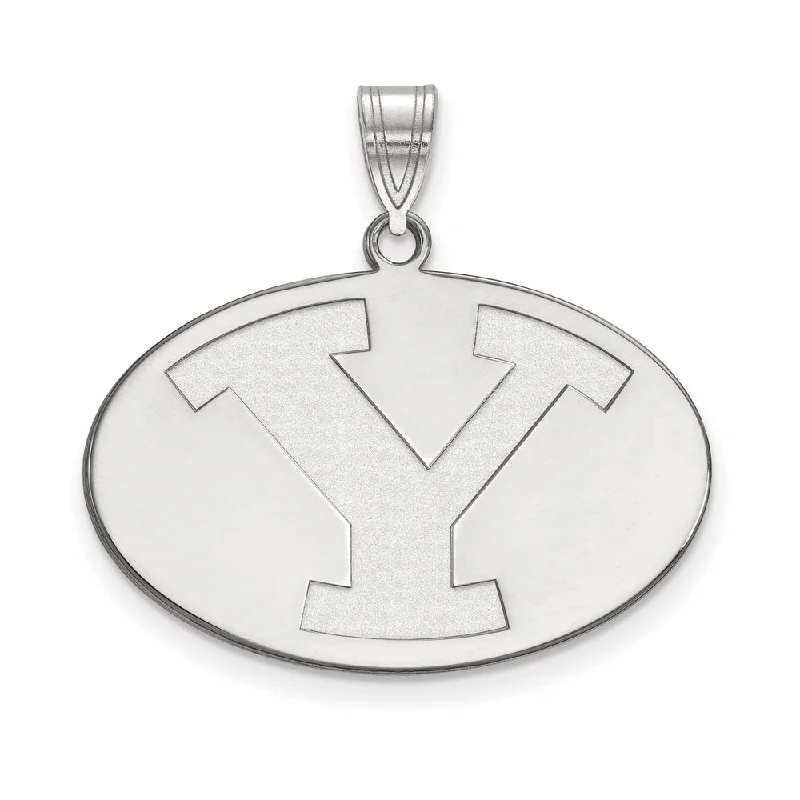 14k White Gold Brigham Young U Large Initial Y Oval Pendant