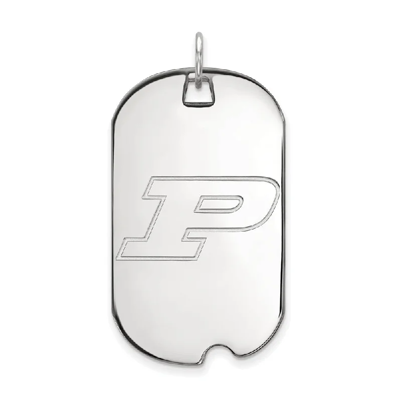 Sterling Silver Purdue Large Initial P Dog Tag Pendant