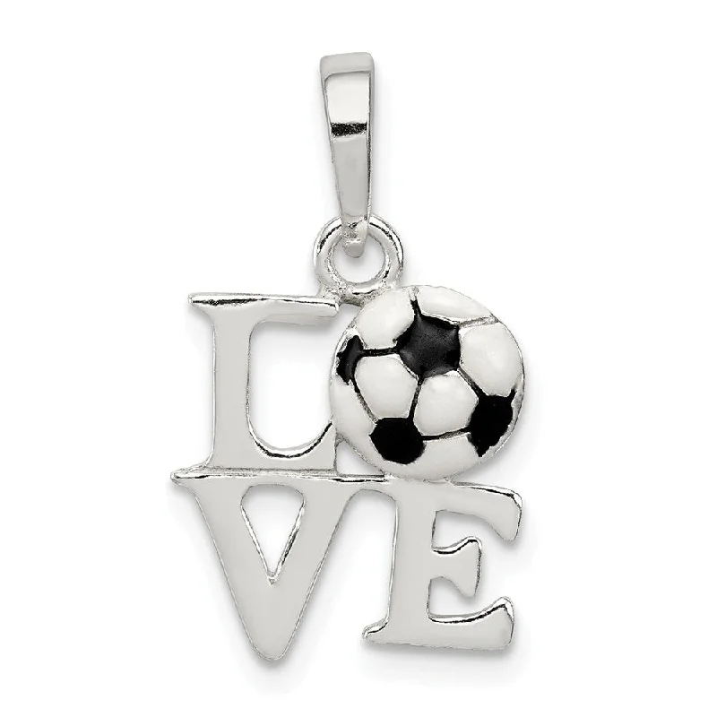 Sterling Silver and Enameled Love Script Soccer Ball Pendant