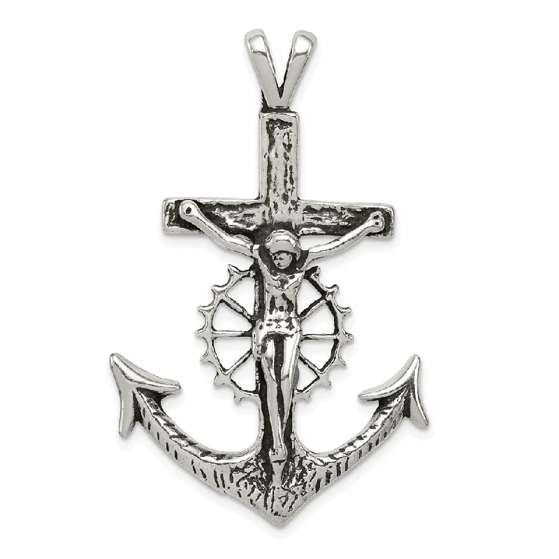 Fashion-Forward Jewelry At Incredible Prices Sterling Silver Antiqued 2D Mariner's Crucifix Cross Pendant, 29x45mm