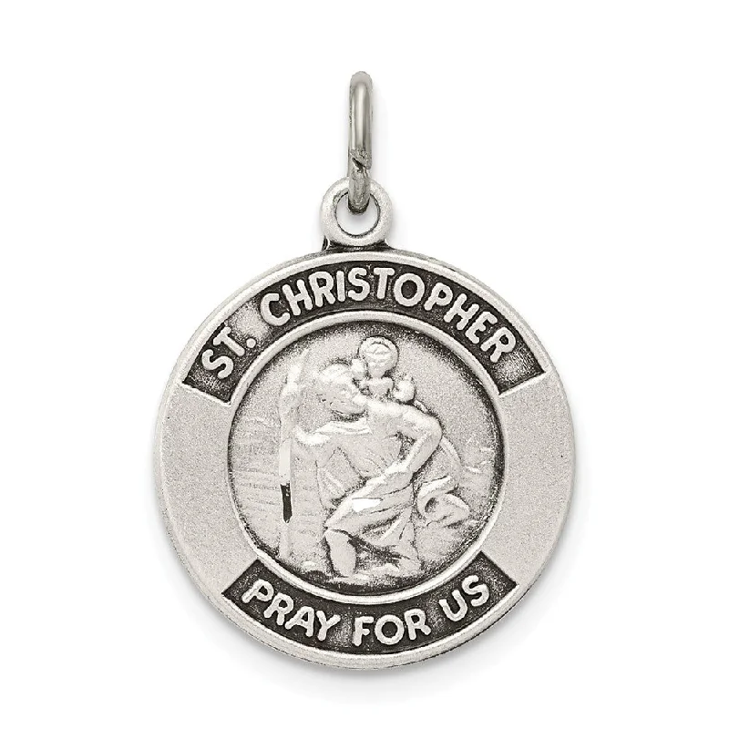 Grab Your Dream Jewelry At The Lowest Prices Sterling Silver Antiqued Round St Christopher Medal Pendant, 16mm