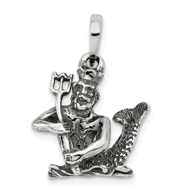 Sterling Silver Aquarius the Water Bearer Zodiac 3D Antiqued Pendant