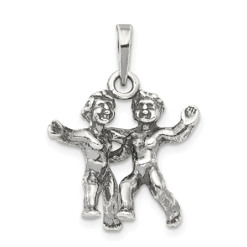 Sterling Silver Gemini the Twins Zodiac 3D Antiqued Pendant