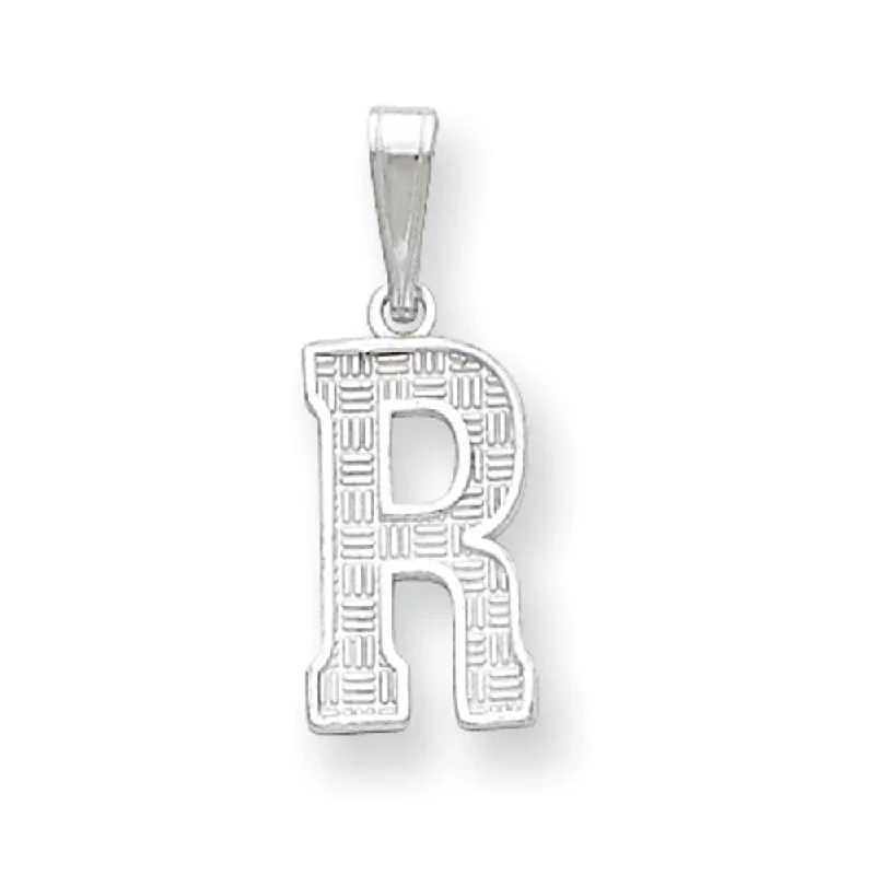 Sterling Silver, Sami Collection, Textured Block Initial R Pendant