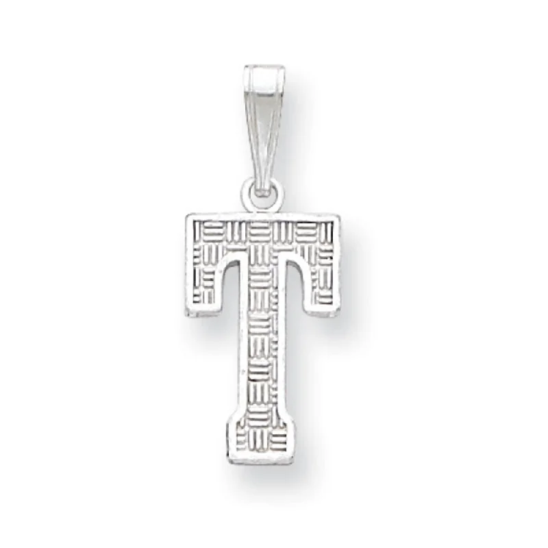 Sterling Silver, Sami Collection, Textured Block Initial T Pendant