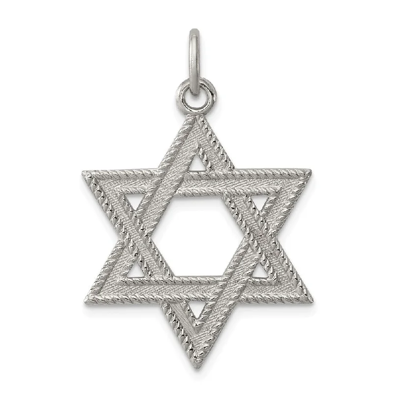 Sterling Silver Satin Textured Star of David Pendant, 22x25mm (1 Inch)