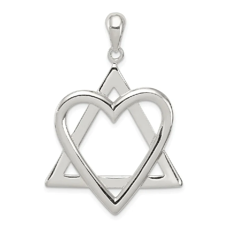 Sterling Silver Star Of David Heart Pendant, 28 x 42mm