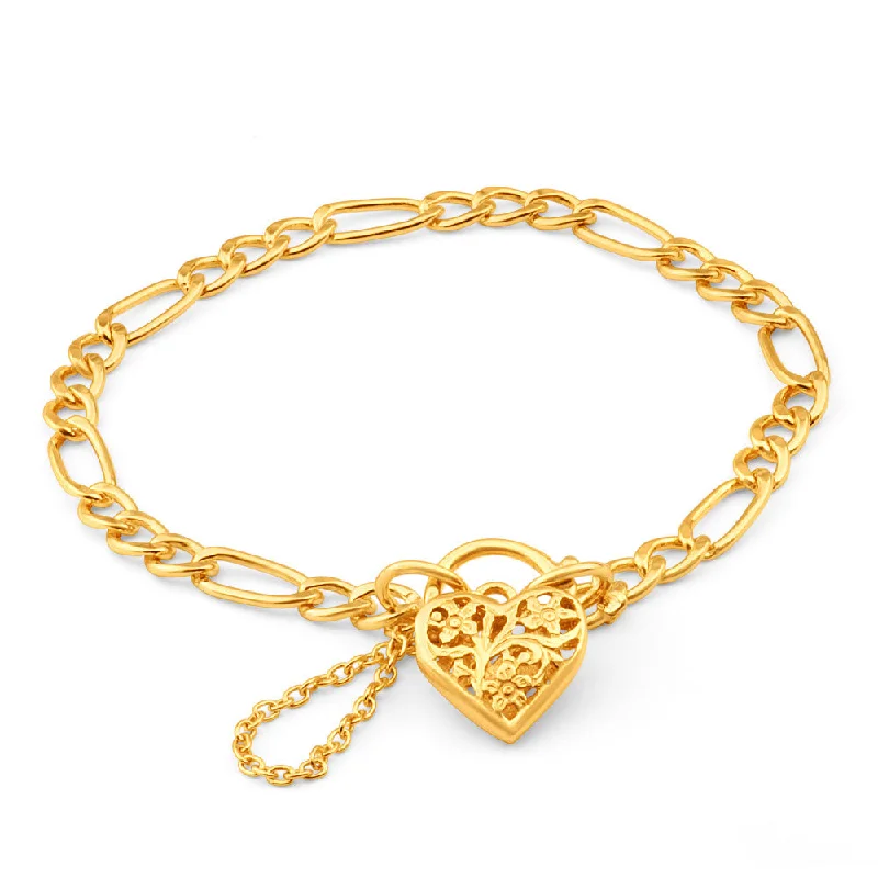 Handcrafted Beauty At Affordable Prices 9ct Yellow Gold Silver Filled 19cm Fll Heart Figaro Bracelet