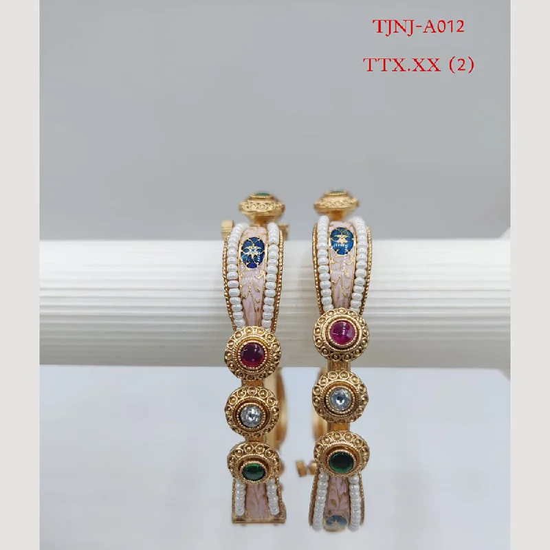 Handmade Pearl Jewelry For Timeless Elegance Choice Gold Plated Pota Stone Bangles Set