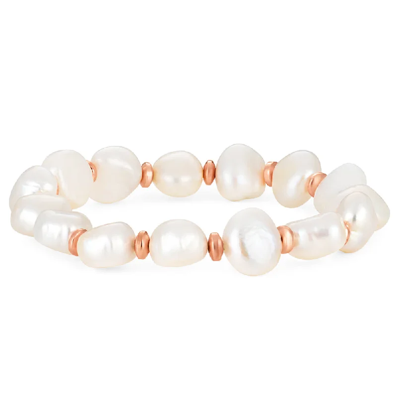 Shop Stylish Jewelry Now And Save Big Freshwater Pearl and Rose Tone Hematite Stretch Bracelet