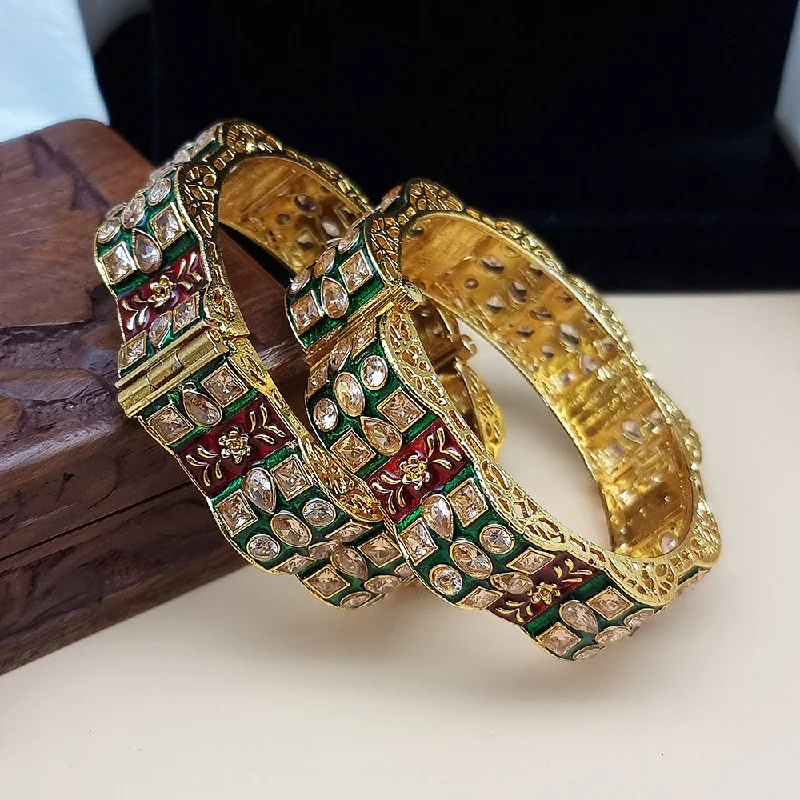 High-Quality Jewelry At A Fraction Of The Cost Jcm Gold Plated Crystal Stone And Meenakari Bangles Set