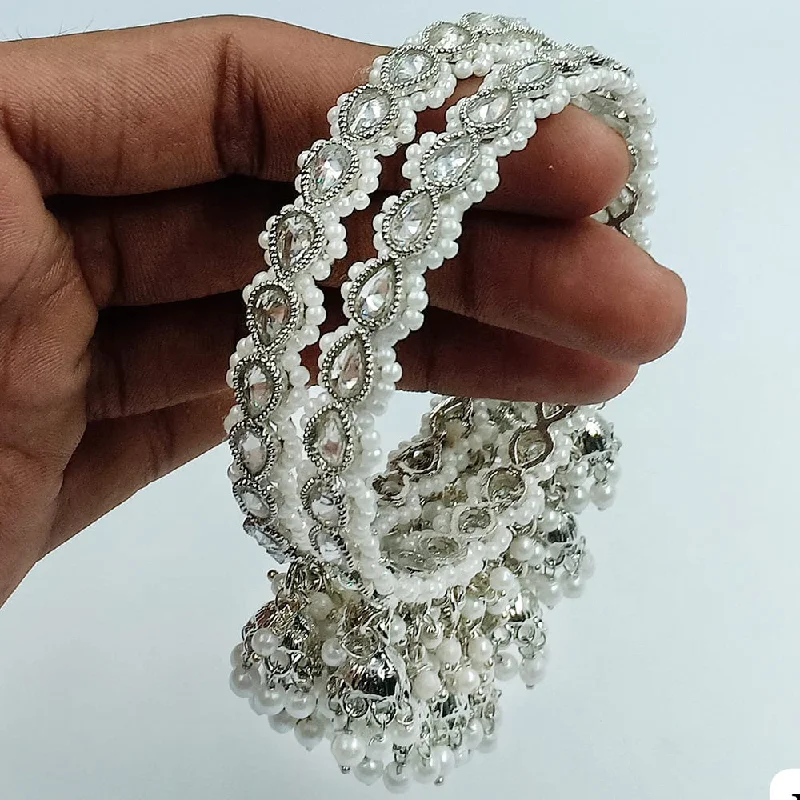 Chic And Stylish Jewelry At Exclusive Prices Jcm Silver Plated Crystal Stone And Pearls Bangles Set