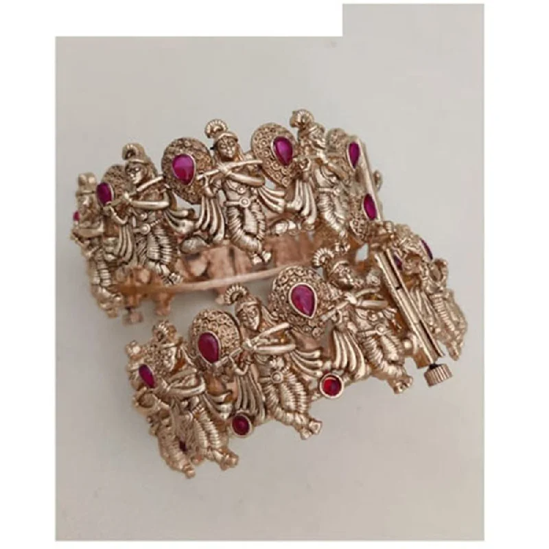 Jewel Addiction Gold Plated Pota Stone Openable Bangles Set