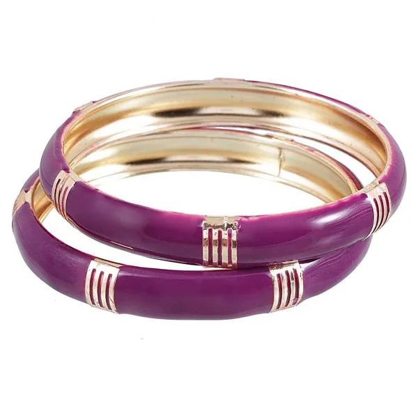 The Ultimate Jewelry Sale – Shop Premium Styles Kriaa Purple Enamel Gold Plated Set of 2 Bangles - 1401136_2.6