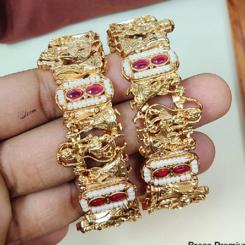 Fashion-Forward Geometric Jewelry For Contemporary Style Manisha Jewellery Gold Plated Kundan Stone And Pearls Openable Bangle Set