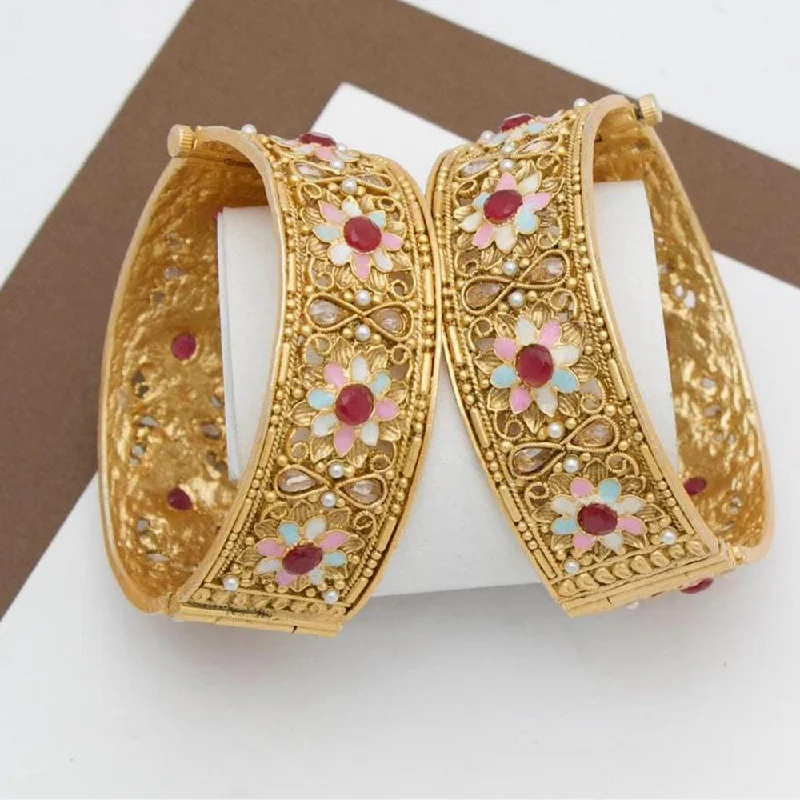 High-End Jewelry, Now More Affordable Than Ever Manisha Jewellery Gold Plated Pota Stone And Meenakari Openable Bangle Set