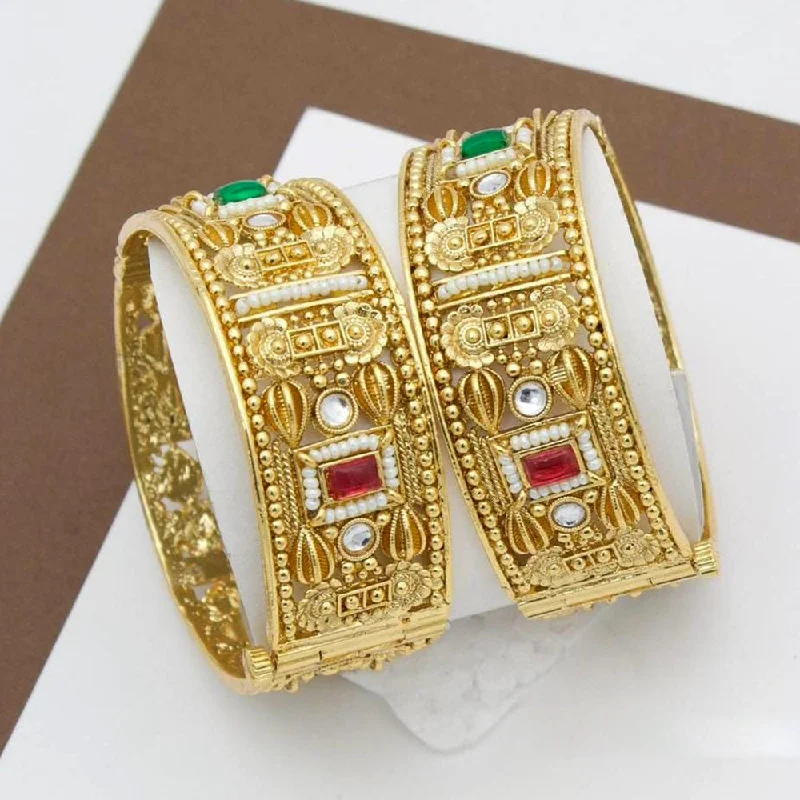 Save On Luxury Jewelry Pieces – Limited-Time Offers Manisha Jewellery Gold Plated Pota Stone And Pearls Openable Bangle Set