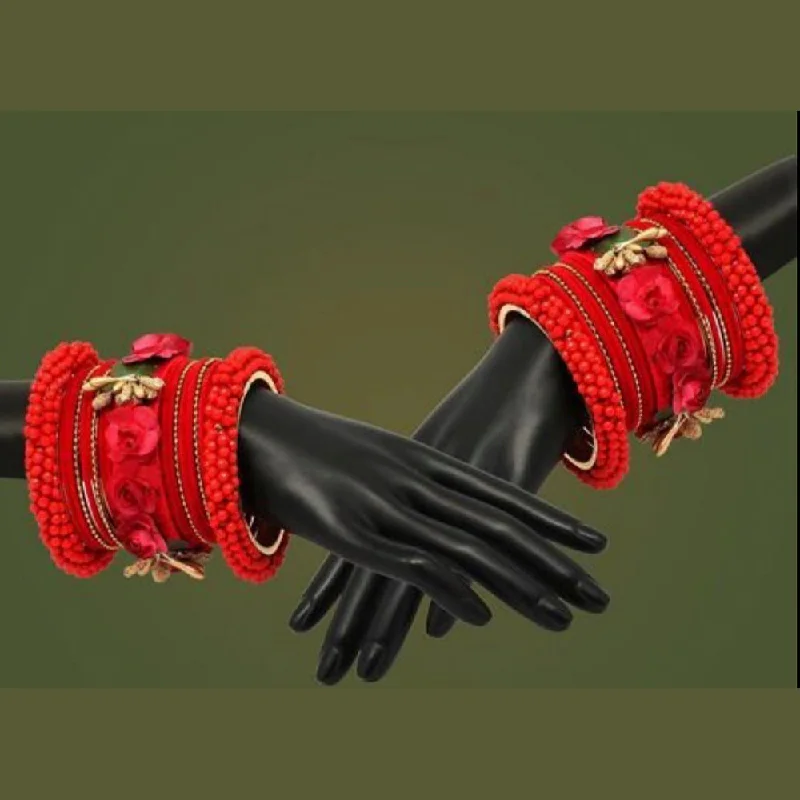 Delicate Crystal Jewelry For Sophisticated Charm Martina Jewels Pack Of 6 Traditional Gold Plated Red Thread Bangles Set