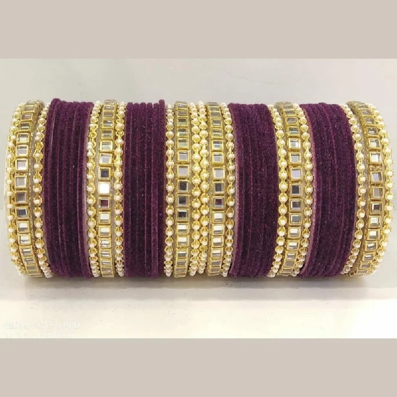 Martina Jewels Pack Of 6 Traditional Gold Plated Thread & Mirror And Pearl Bangles Set - BG-103