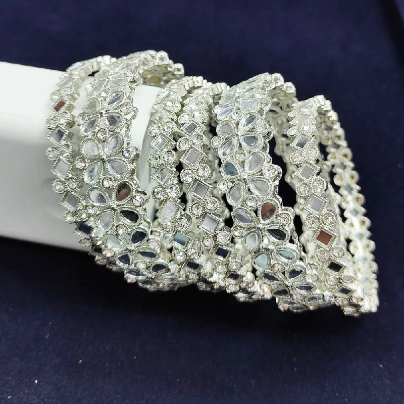 Dainty Floral Jewelry For Feminine Elegance Pooja Bangles Silver Plated Mirror  Bangle Set