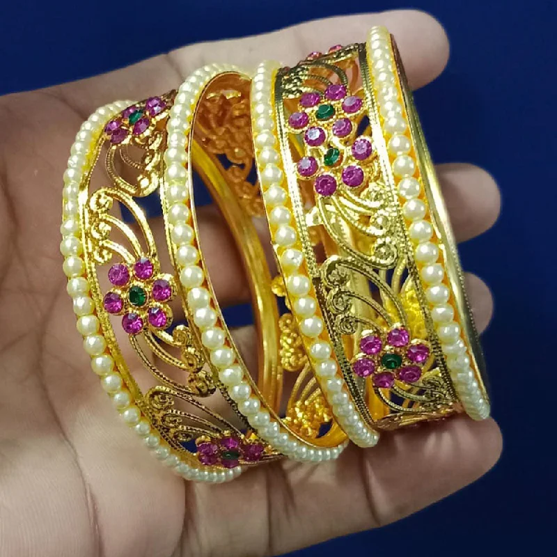 Luxury Handcrafted Jewelry For Elegant Looks Pooja Bangles Gold Plated Austrian Stone And Pearl Bangles Set