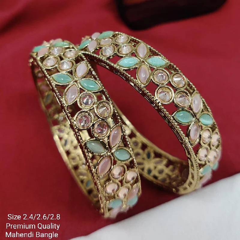 Bohemian-Inspired Jewelry For Free-Spirited Fashion Pooja Bangles Gold Plated Crystal Stone Bangles Set