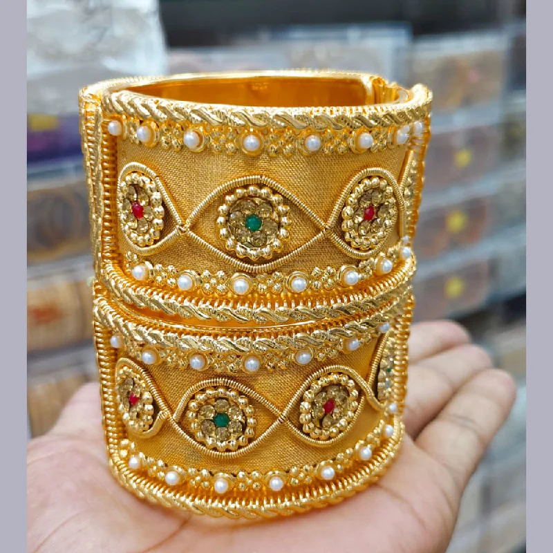 Pooja Bangles Pota Stone Gold Plated Openable Bangles Set